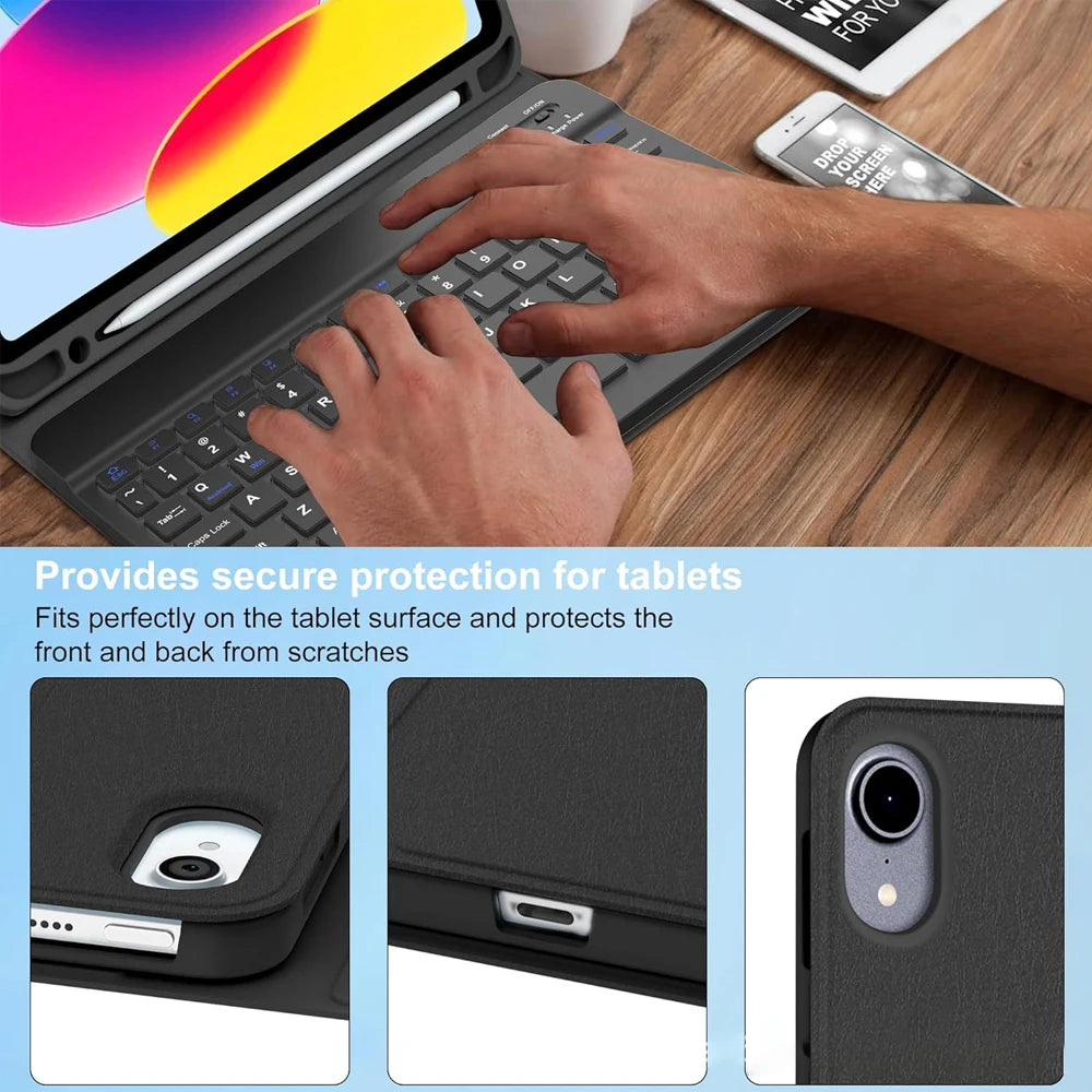 Keyboard Case for iPad (A16) 11th/10th Generation,Detachable Wireless Keyboard,Stand Folio Keyboard Cover with Pencil Holder