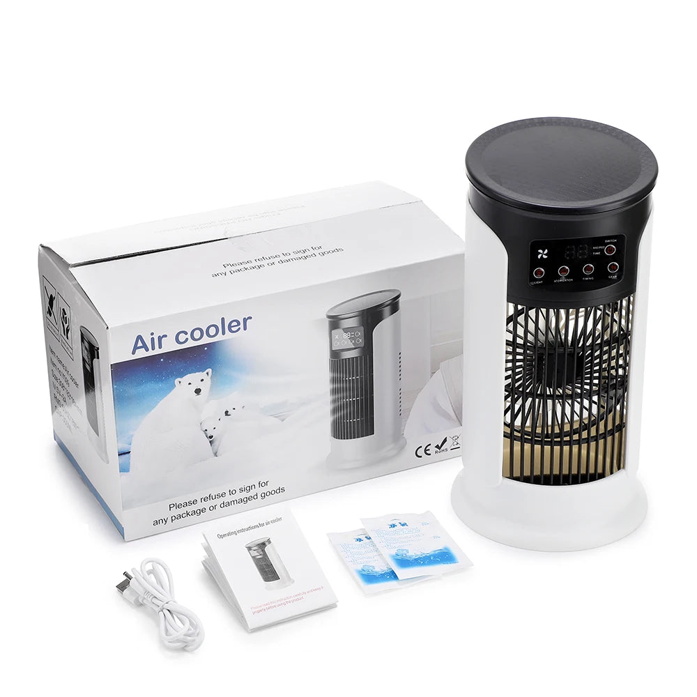 Portable Air Conditioner Fan 6 Speeds Misting Humidifier USB Desktop Cooler LED Display Timer Home Office Personal Summer