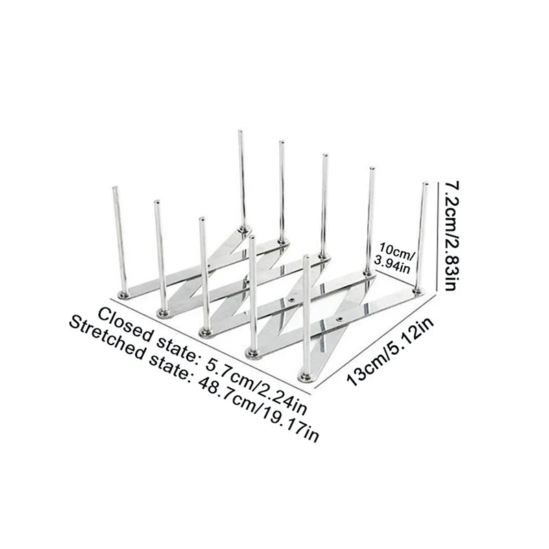 〔W〕Pot Lid Rack Pan Lid Organizer Retractable Foldable Stainless Steel Plate Dish Holder Shelf Tableware Storage Kitchen Gadgets