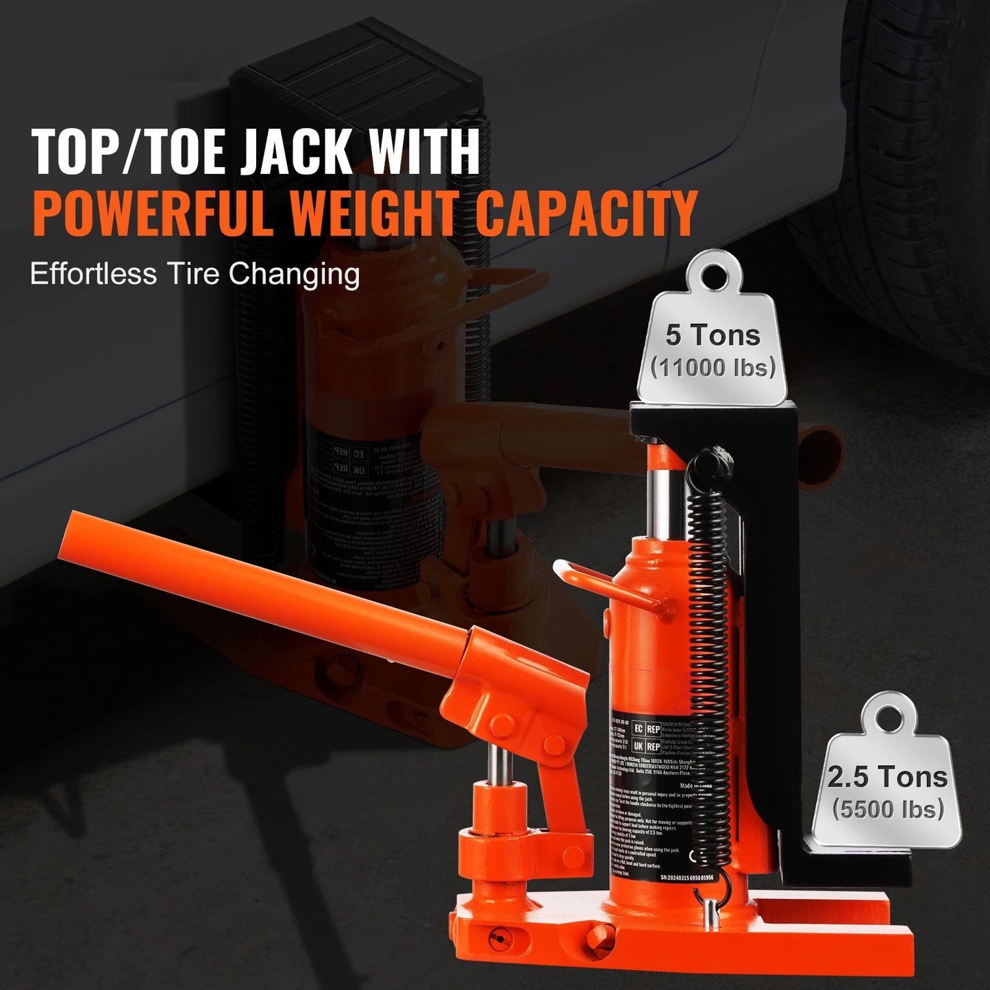 SucceBuy Hydraulic Toe Jack 2.5 Ton On Toe Toe Jack Lift 5 Ton On Top Lift Capacity Machine Jack 0.8-5.3 in