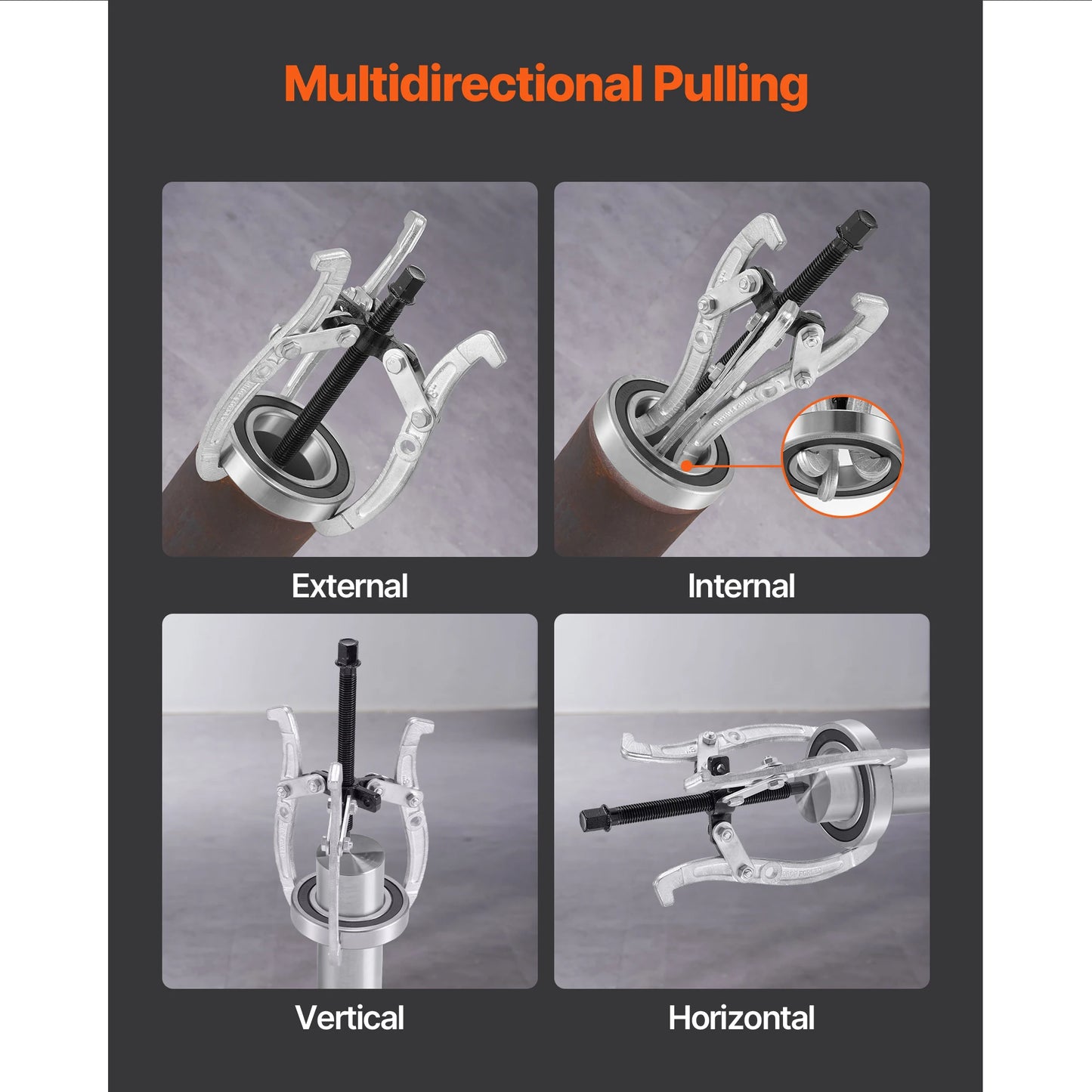 SucceBuy Gear Puller Set 3 inch/4 inch /6 inch /8 inch 3 Jaw Bearing Puller with Reversible Jaws 2/3 Jaw Pulley Puller Tool 4PCS