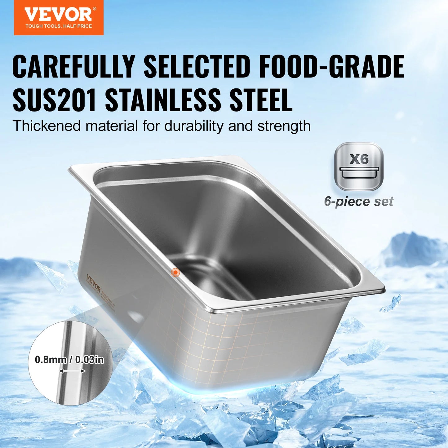 SucceBuy 4" 6" Deep Steam Table Pan 1/2 Size Hotel Pans for chafing 201 Stainless Steel Food Container for Party BBQ Baking