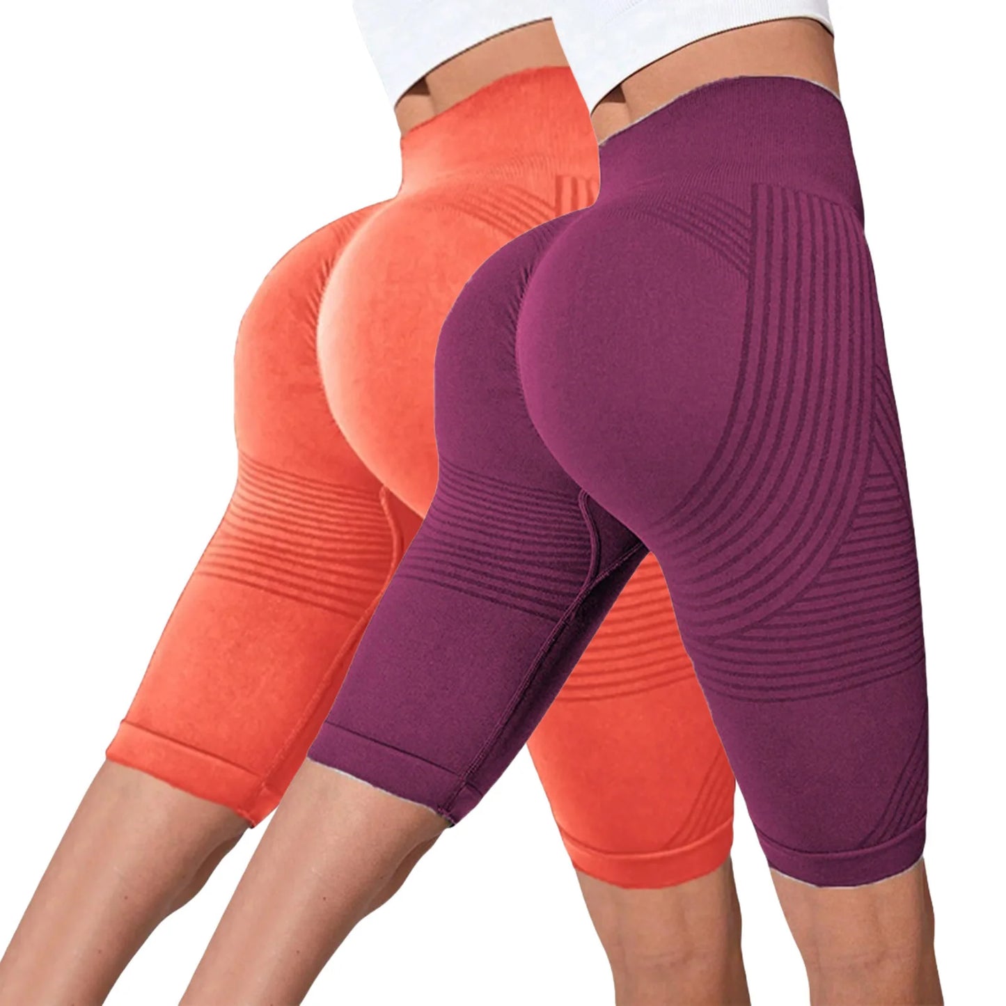 2-Pack of European and American hot-selling seamless hip-lifting fitness pants, belly-tight high-waisted peach hip yoga shorts