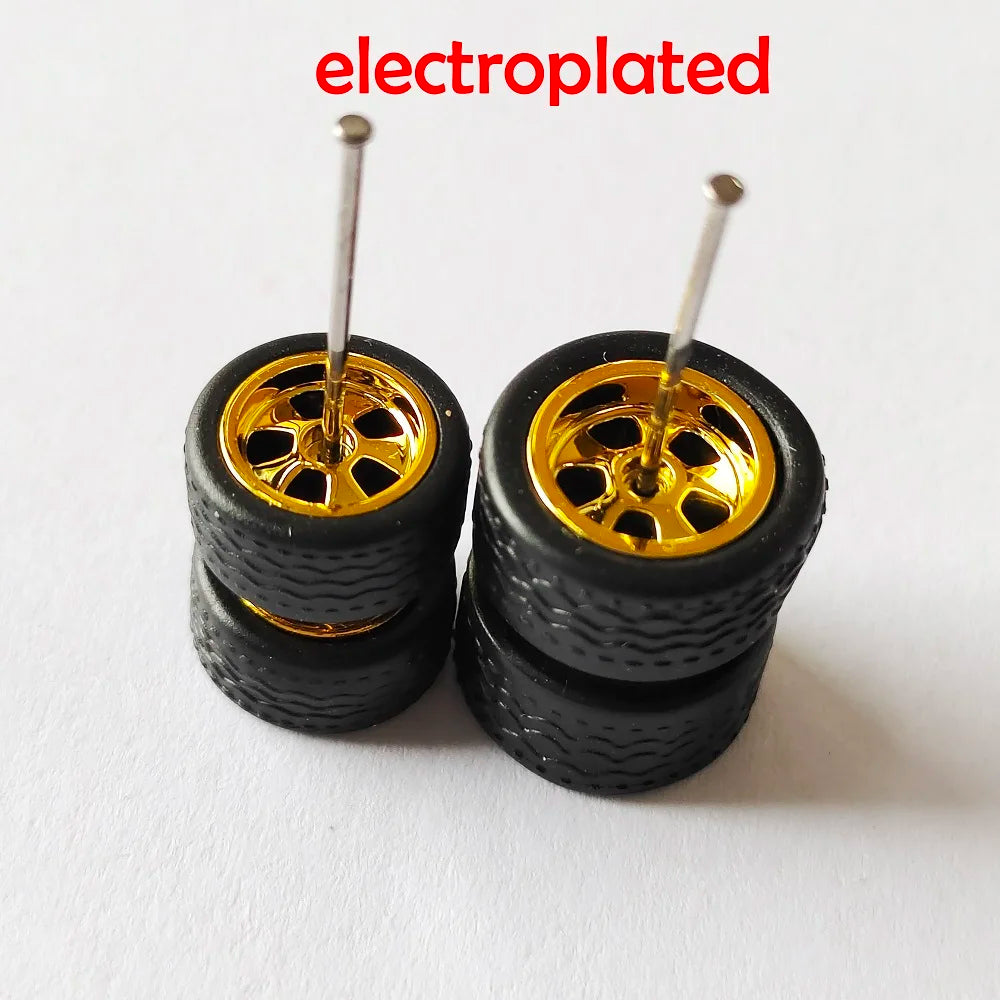 10 Sets 1/64 Staggered Wheels 11mm 13mm Drag Progressive Wheel Front Small Rear Large Rims Rubber Tires for 1:64 Model Cars HW