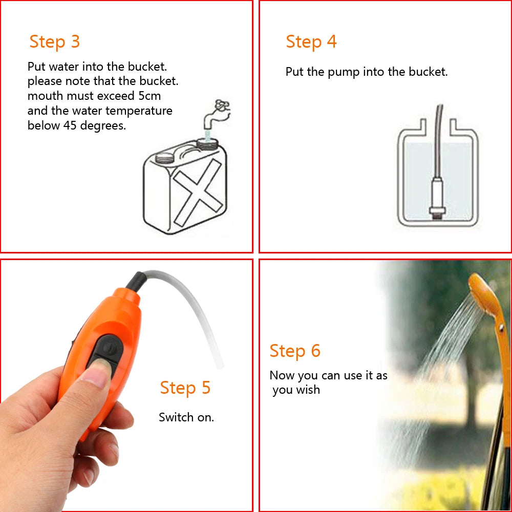 12V RV Caravan Shower With Pipe Pump Cigar Lighter Power Adapter Car Washer Outdoor Camping Travel Washing Nozzles Universal