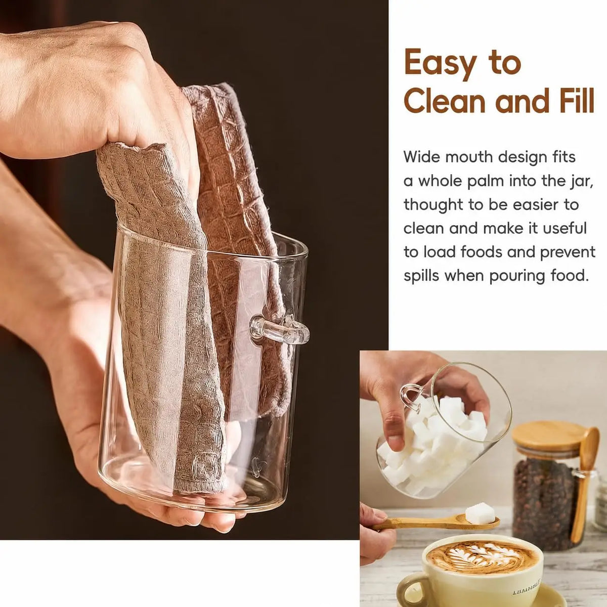 Coffee Sugar Container Salt 1/2/3/4pcs Airtight Glass Jars with Bamboo Lids and Spoons 18oz Glass Bulk Food Storage Jar