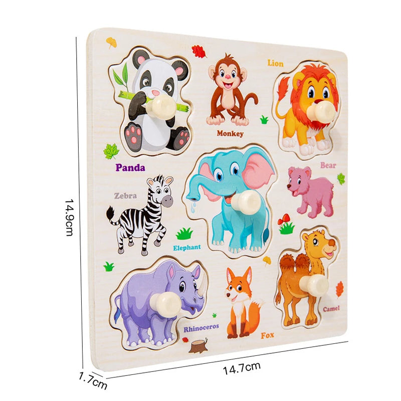 Montessori  Toys Wooden 3d Puzzle Cartoon Animal Intelligence Jigsaw Puzzle Early Learning Educational Toys for Children