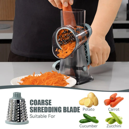 3-in-1 Rotating Cheese Grater Multi-Function Manual Vegetable Slicer Peanut & Cheese Grinder Vegetable Chopper