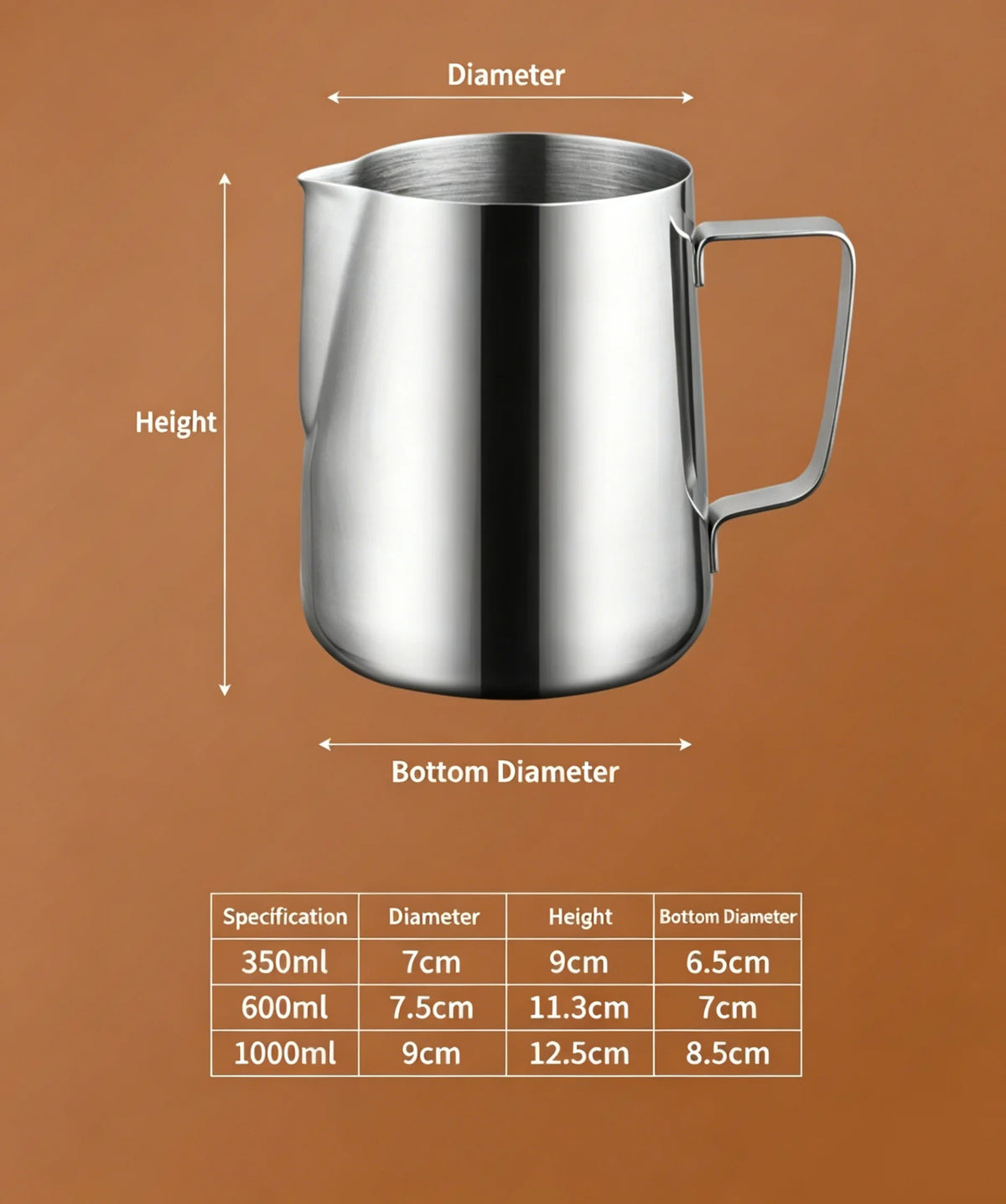 Milk Creamer Frothing Pitcher Stainless Steel, 350/600/1000/1500ml Coffee Cup Jug Latte Espresso Cappuccino Milk Cup Barista
