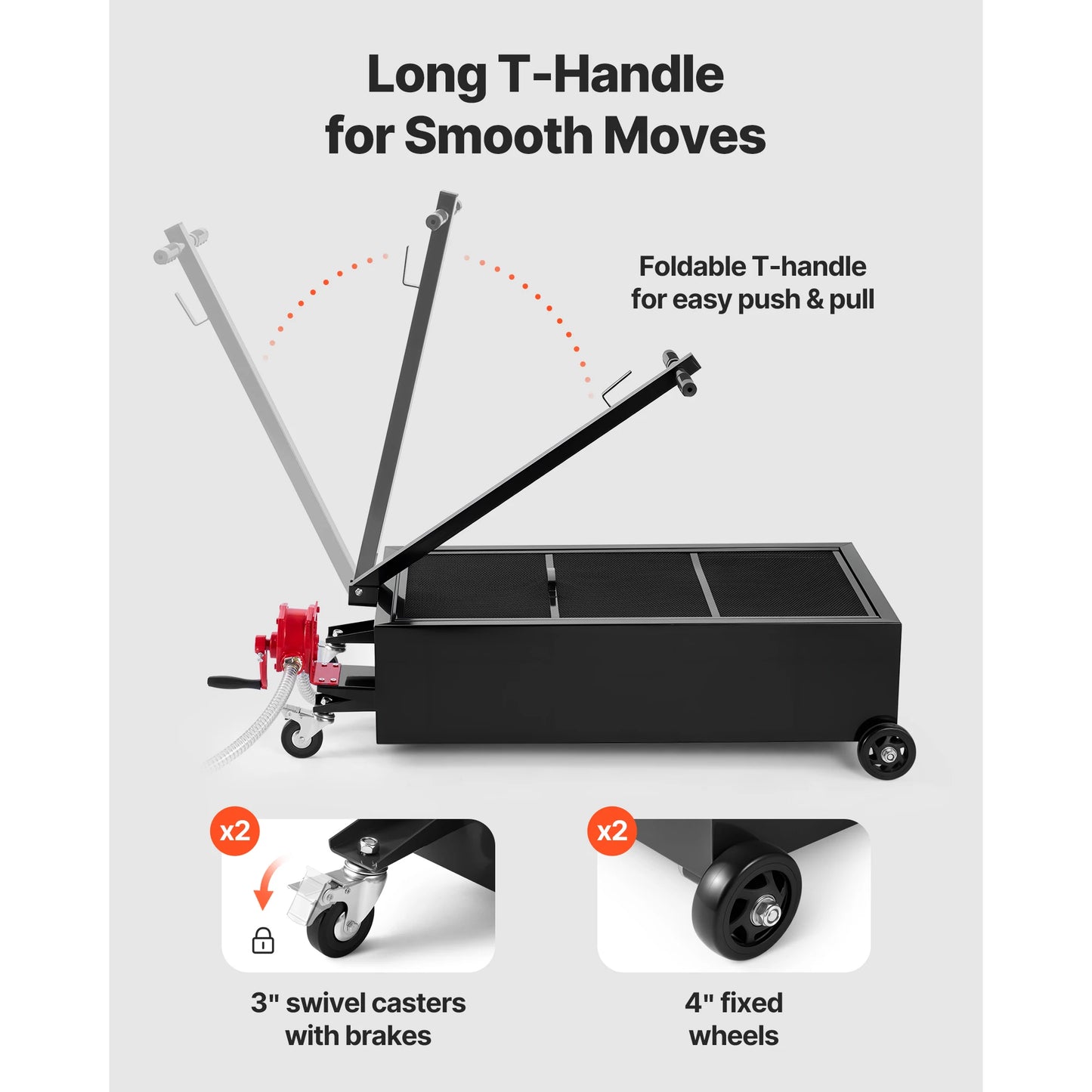 SucceBuy Low Profile Oil Drain Pan 25 Gallon Capacity with Manual Pump 7.2 ft Hose & Handle Corrosion-resistant Fit for Cars