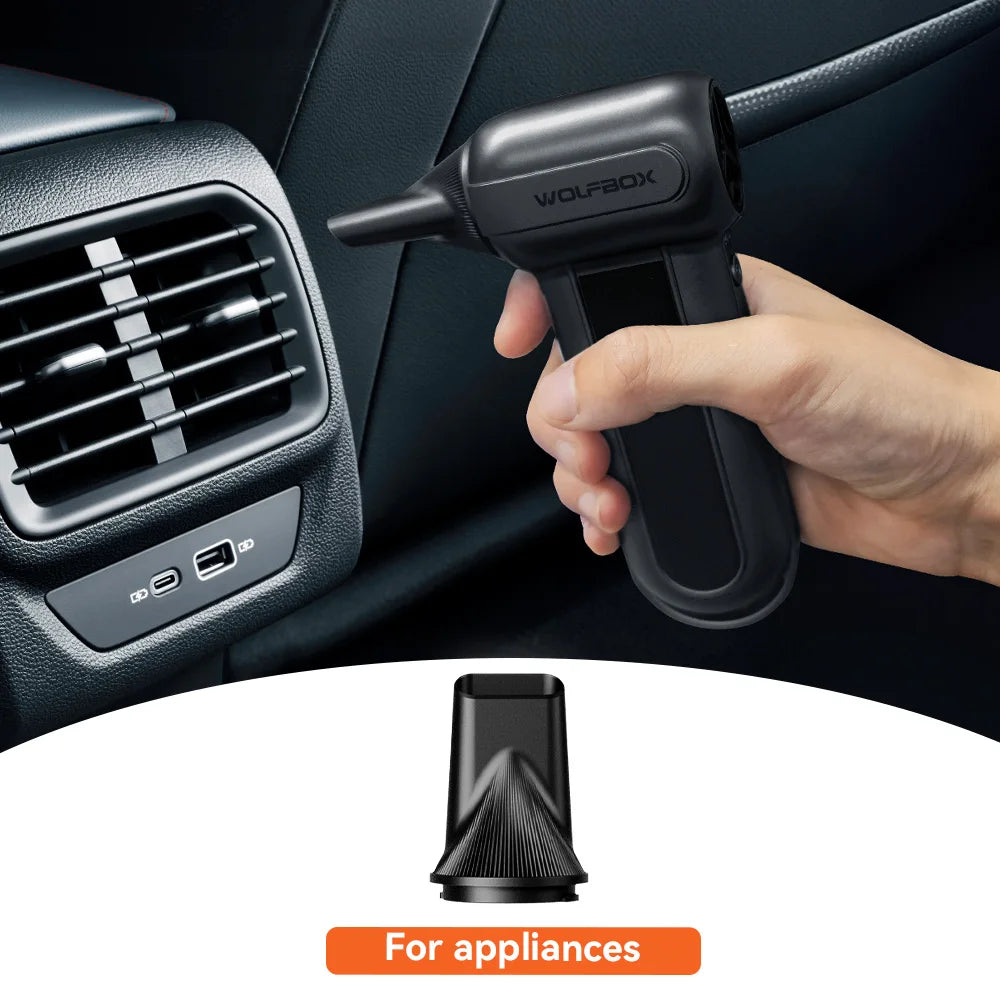 WOLFBOX Compressed Air Duster( MF100-BLACK) 3-Speed Adjustable Mini Blower for Computer Keyboard, Car Cleaning, Home