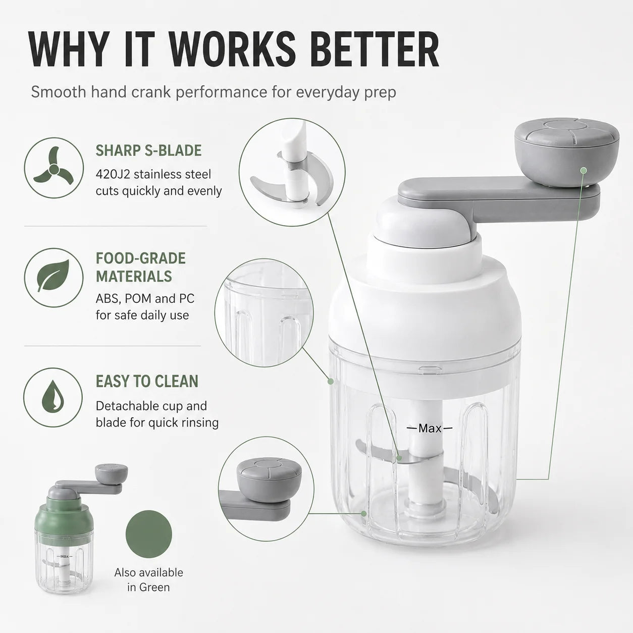 Manual Food Processor 250ML Hand Crank Vegetable Chopper Rotary Garlic Press Mincer Meat Blender Easy Clean Kitchen Gadgets
