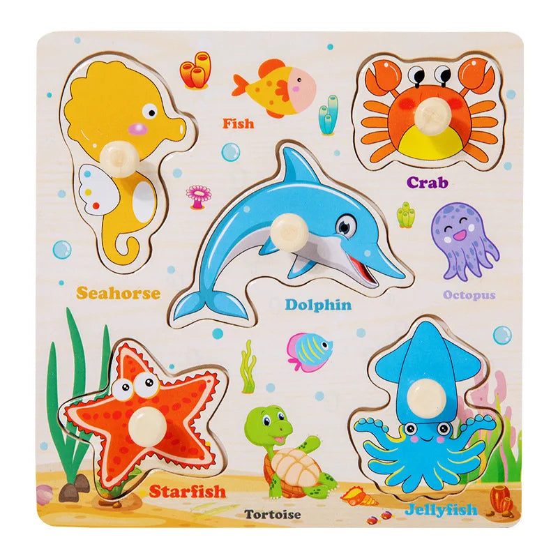 Montessori Baby Wooden Puzzle Toys Kids Educational Game 3D Cartoon Animal Jigsaw Puzzle Toys Activity Board for Child 2 3 Years