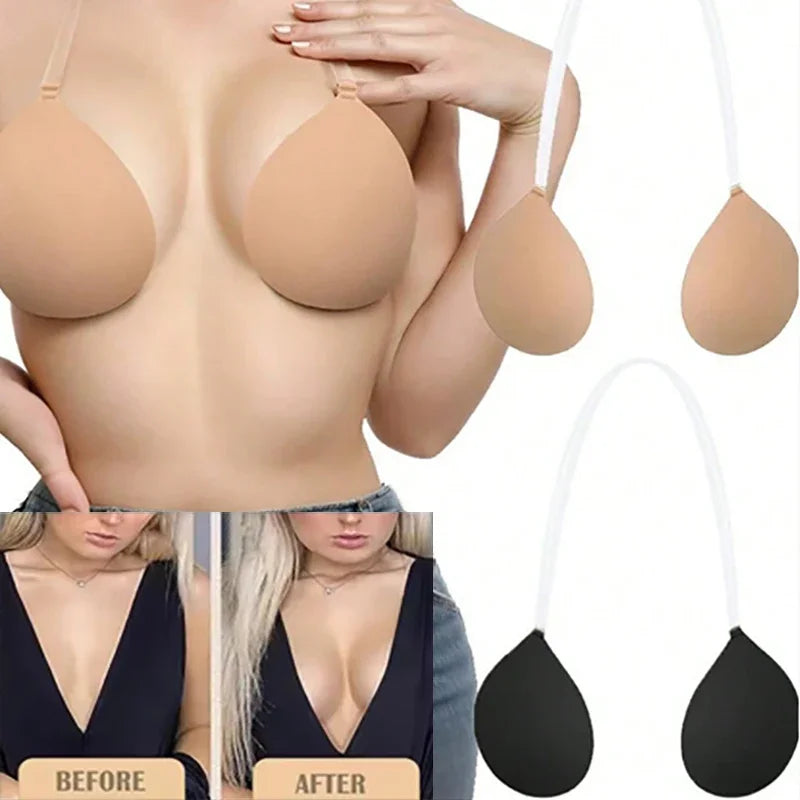Sticky Bra for Women Backless Wedding Dress Silicone Plunge Deep U Neck Adhesive Bras Lift Boob Invisible Underwear Nipple Cover