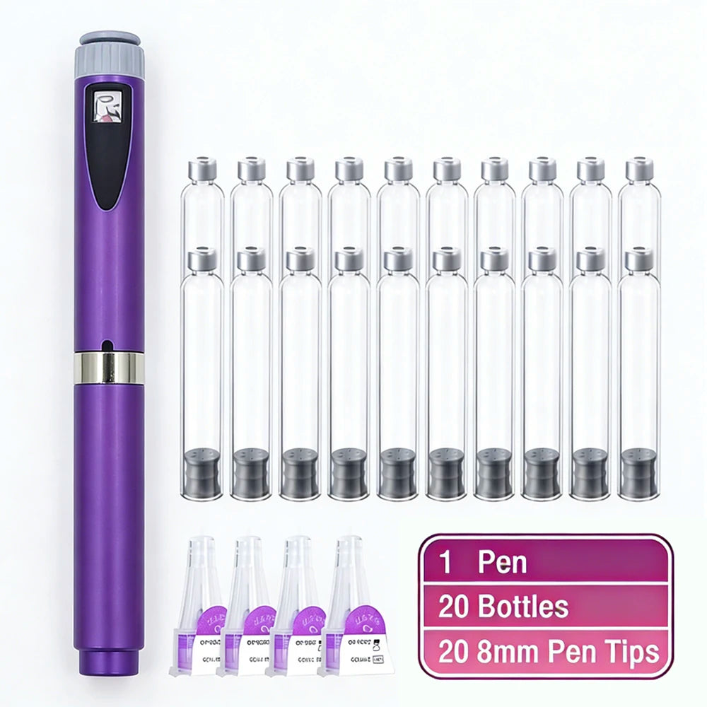 Multi-use Precise Dosing Reusable Injection Pen Set 3ml Empty Cassette Bottle Cartridges 4/6/8mm Disposable Pen Tip for Insulin