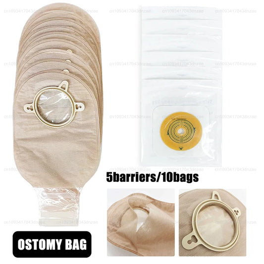 10 bags / 5 barriers Ostomy Supplies Colostomy Bags Two Piece Drainable Pouches with hoop and look Ileostomy Stoma Care