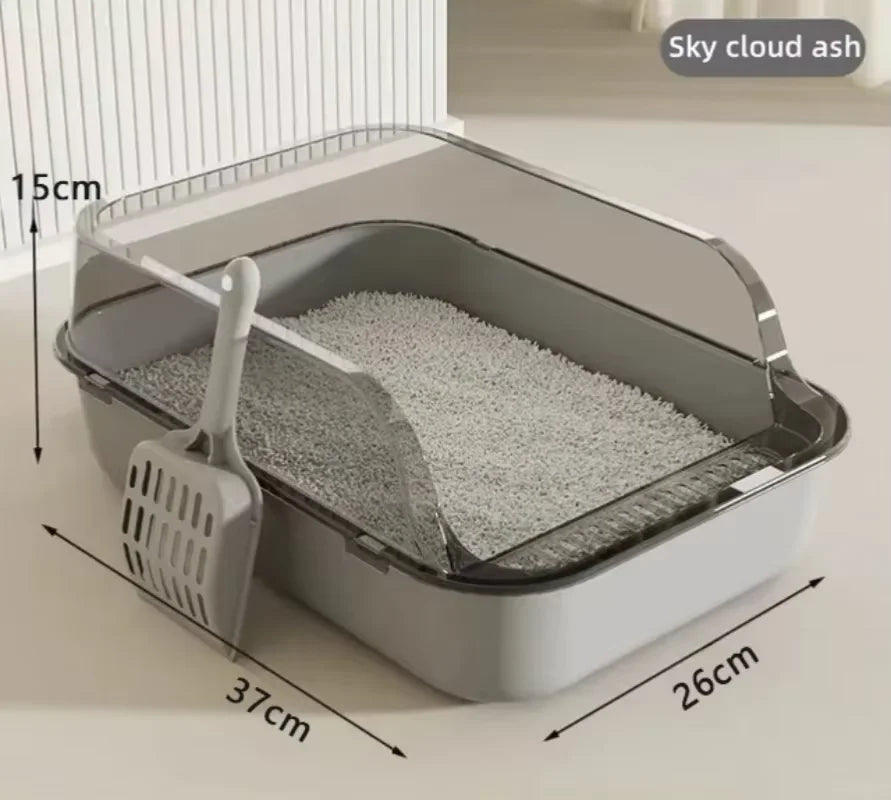 P Semi-Enclosed Cat Litter Box Splashproof Kitten Toilet Tray Pet Cleaning Basin with High Sides for Indoor Use
