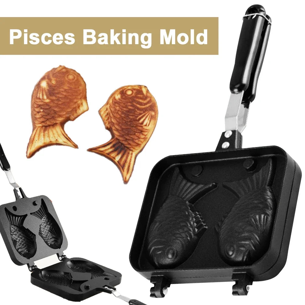Double Fish Shaped Taiyaki Dessert Waffle Cake Maker Pan Aluminum Alloy Japanese Pancake Double Pan Fry Pan Waffle Molds