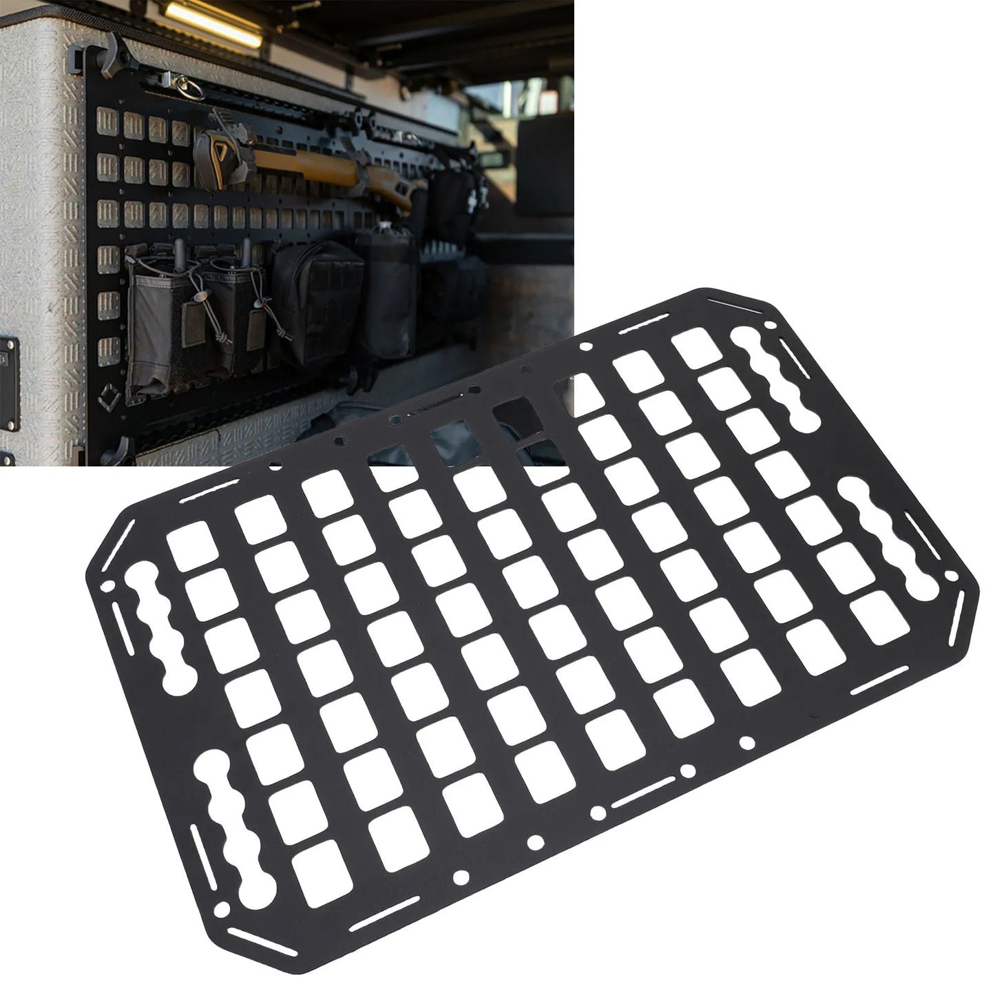 Truck Bed Molle Panel Aluminium Alloy Multifunctional L Track Storage Organizer for Car SUV RV 483x311x2mm Side Bed Molle Panel