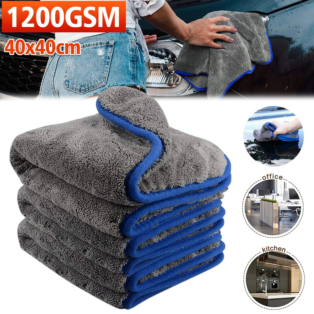 2PCS Microfibre Car Drying Towel Cleaning Cloth Microfiber Dish Glass 40x40cm 1200GSM