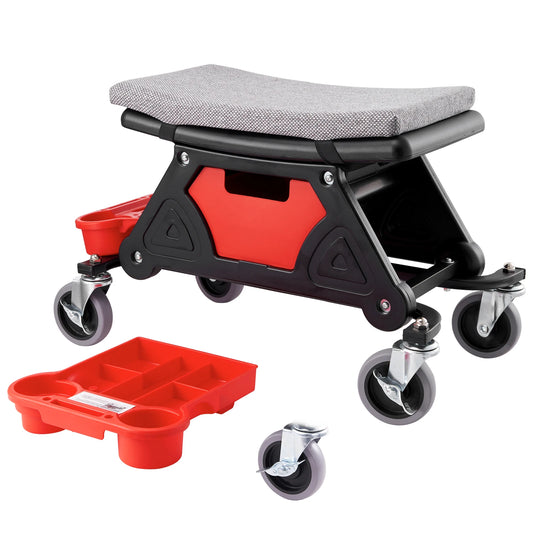 SucceBuy Rolling Mechanic Seat 300LBS with Wheel Tool Tray Drawer Heavy Duty Roller Creeper Seat for Home Garage DIY Automotive