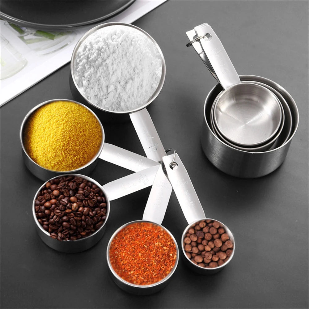 5 PCS Stainless Steel Measuring Cups and Spoons Set Kitchen Baking Gadget Tools