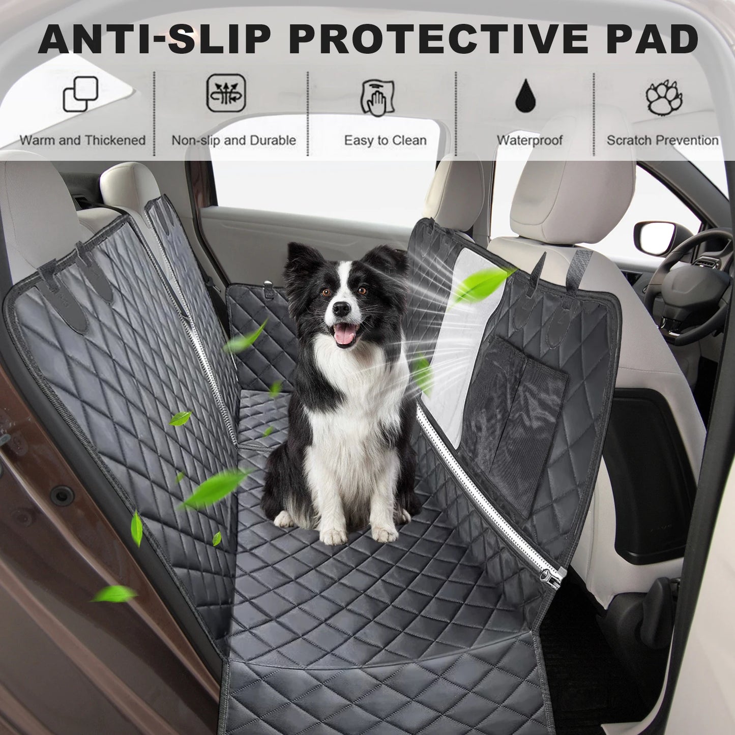 NonSlip Protector Mat with Mesh Window and Side Protection Dog Hammock Car Rear Seat Protection Cover for Cars/Trucks/SUV
