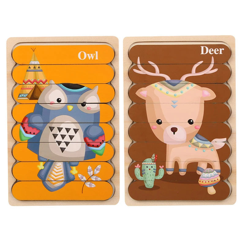 Montessori Baby Wooden Puzzle Toys Kids Educational Game 3D Cartoon Animal Jigsaw Puzzle Toys Activity Board for Child 2 3 Years