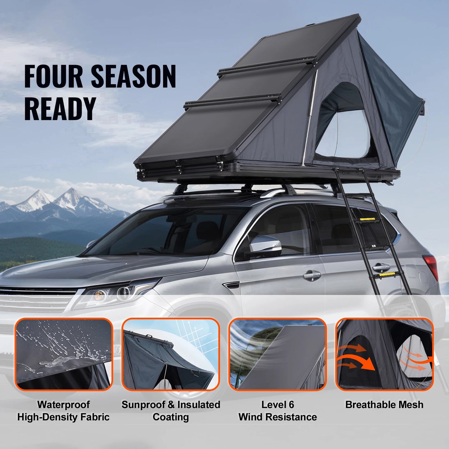 SucceBuy Rooftop Tent Hard Shell Roof Top w/ Telescopic Ladder Thick Mattress Waterproof Windproof for Jeep Van Pickup Truck