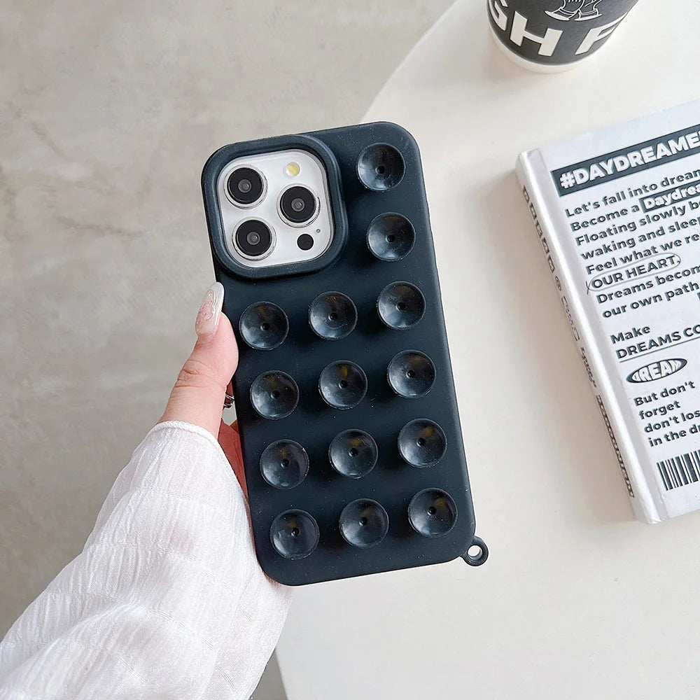 Suction Cup Soft Silicone Phone Case For iPhone 16 Pro Max 17 13 14 11 12 15 Pro Max Plus Anti-Slip Shockproof Candy Color Cover