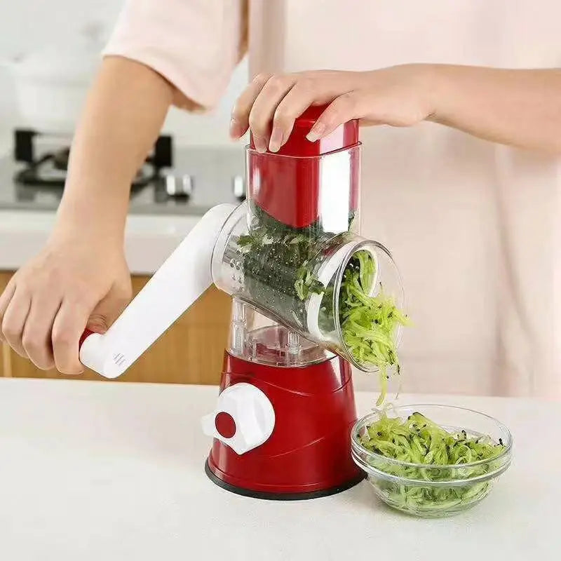 3-in-1 Rotating Cheese Grater Multi-Function Manual Vegetable Slicer Peanut & Cheese Grinder Vegetable Chopper