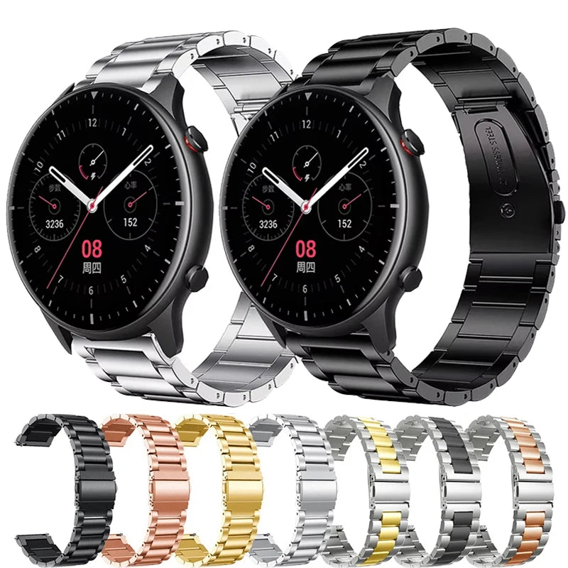 22mm 20mm Stainless Steel Band For Amazfit GTR 47mm 42mm Pace Stratos 2 3 Bip 3 5 6 Bracelet Strap For Amazfit GTR4 3 2/Active 2