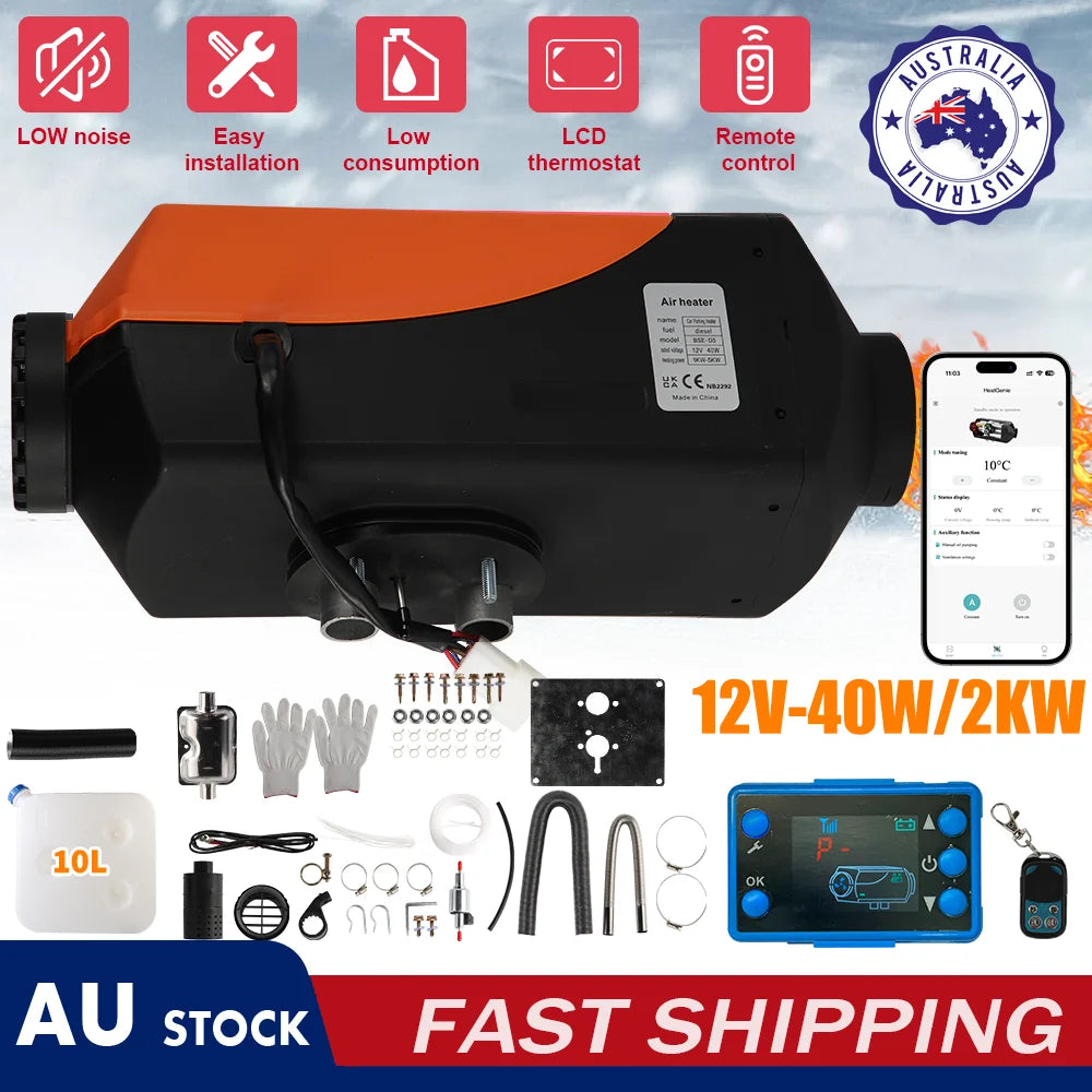 Diesel Air Heater 12V 2KW Bluetooth App LCD Display for Car Bus RV Indoors Tank