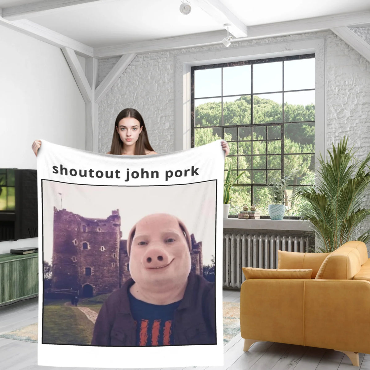 John Pork Funny Humorous Design Cozy Blanket  Soft Warm Print Multi Purpose All Season Use Best Gift For Comedy Lovers