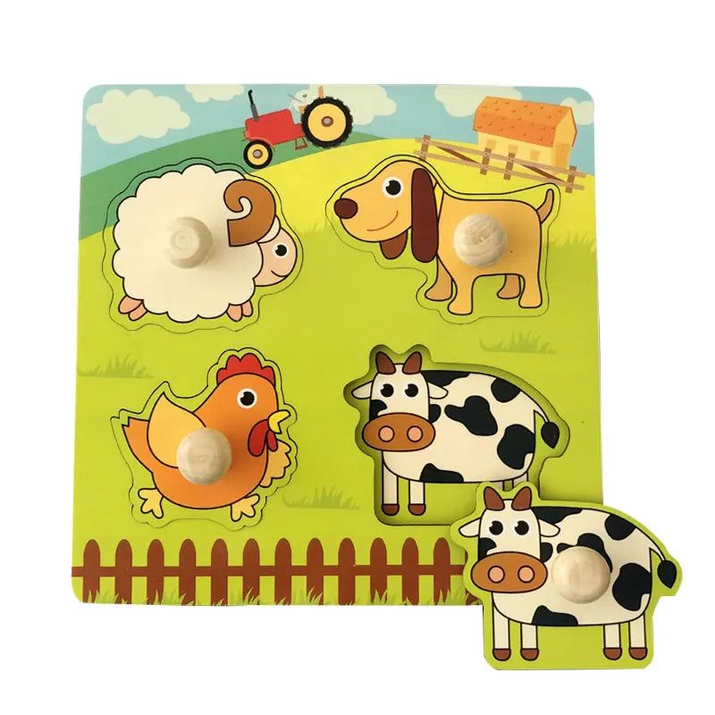 Baby Wooden Puzzles Montessori Toys 1 2 3 Years Toddler Toys Hand Grab Board Alphabet Number Cognition Learning Educational Toys