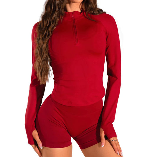 Yoga Shirts shorts set impact Half Zippy for Women Long Sleeve Yoga Top with Thumb Holes Workout Gym Shirts Waist Sweatshirt