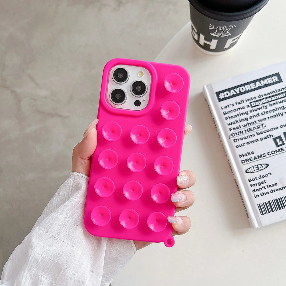 Suction Cup Soft Silicone Phone Case For iPhone 16 Pro Max 17 13 14 11 12 15 Pro Max Plus Anti-Slip Shockproof Candy Color Cover