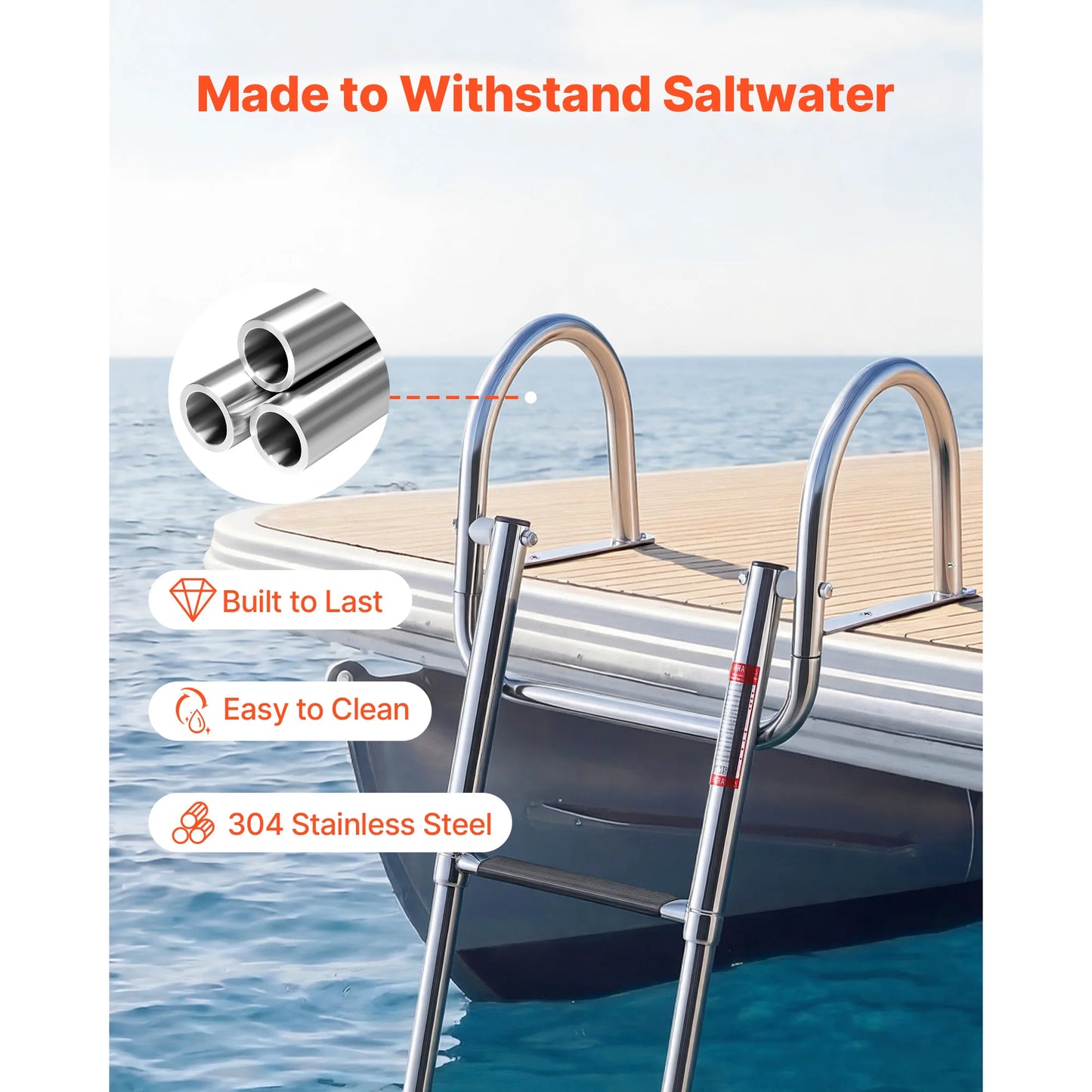 SucceBuy 3/4 Steps 600lbs Telescoping Boat Ladder Stainless Steel Folding Swim Deck Ladder with Handrails for Yacht Pontoon Boat