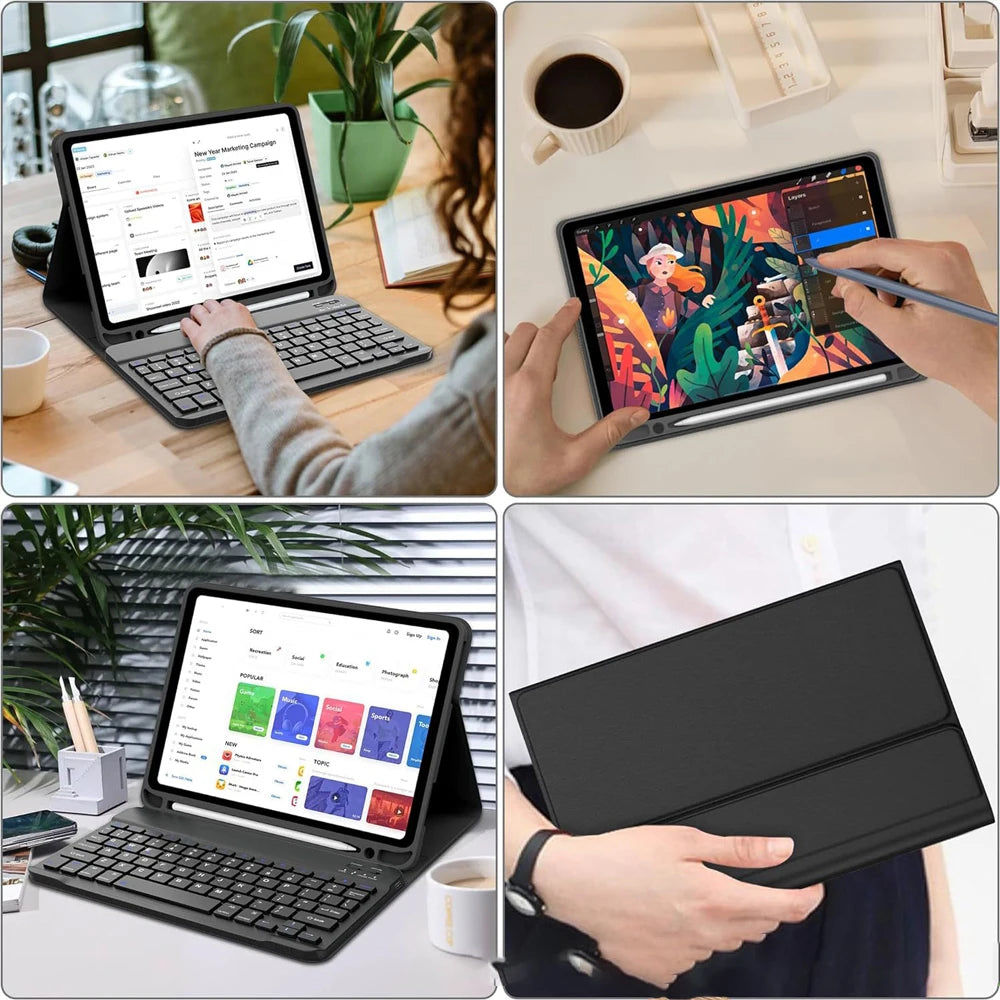 Keyboard Case for iPad (A16) 11th/10th Generation,Detachable Wireless Keyboard,Stand Folio Keyboard Cover with Pencil Holder