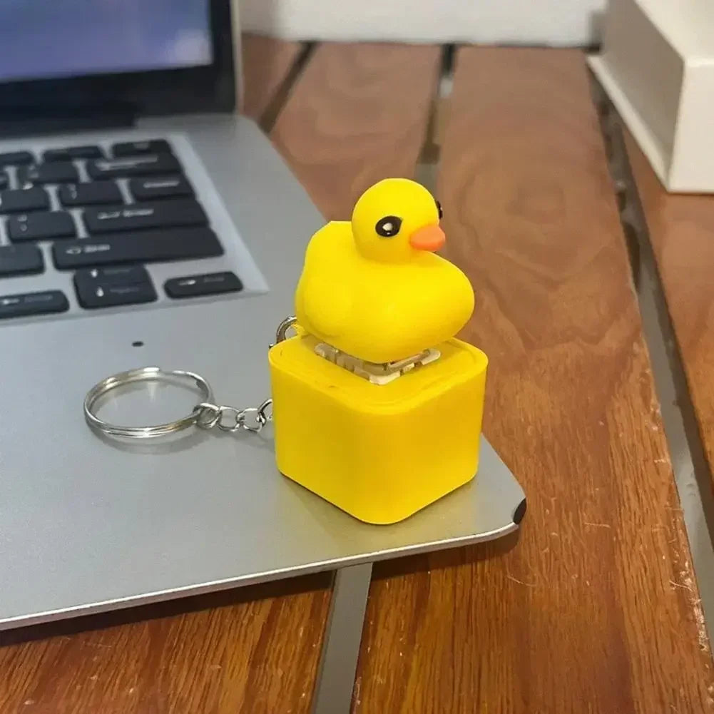 Little Yellow Duck Keychain Fidget Quacking Button Keyring Light-up Sound Toy Stress Relief Toy for Kids Adults