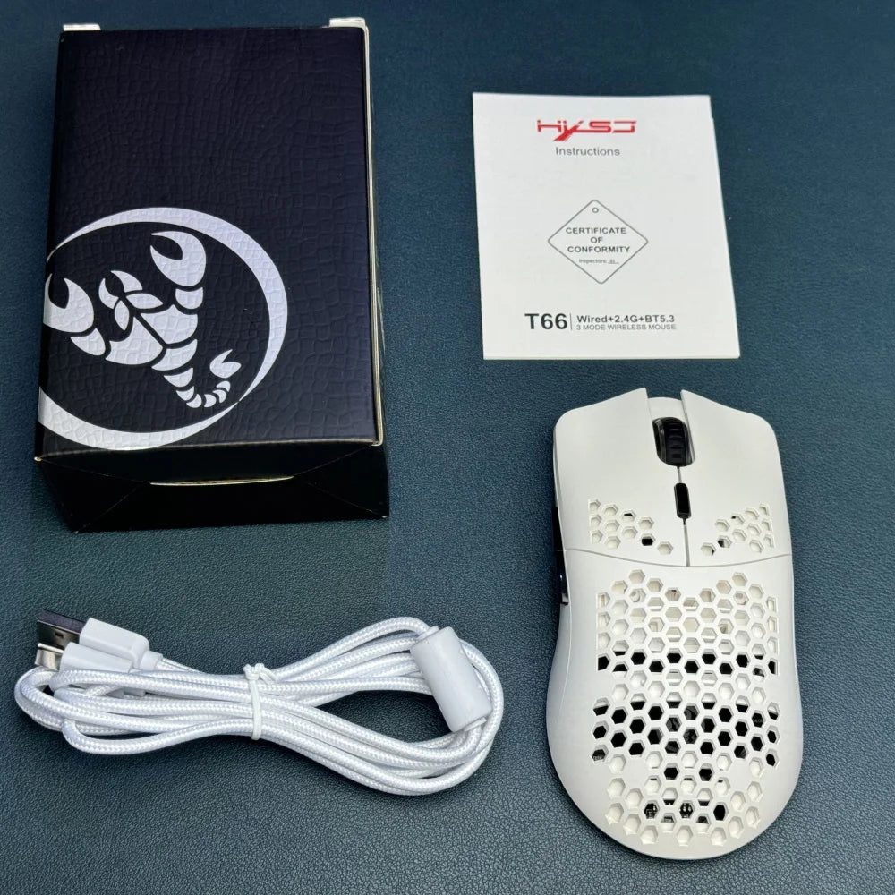 HXSJ T66 3-Mode 10000DPI Gaming Wireless Mouse RGB Luminous 650mAh Rechargeable 6 Buttons Macro Programmable Mice for PC Desktop