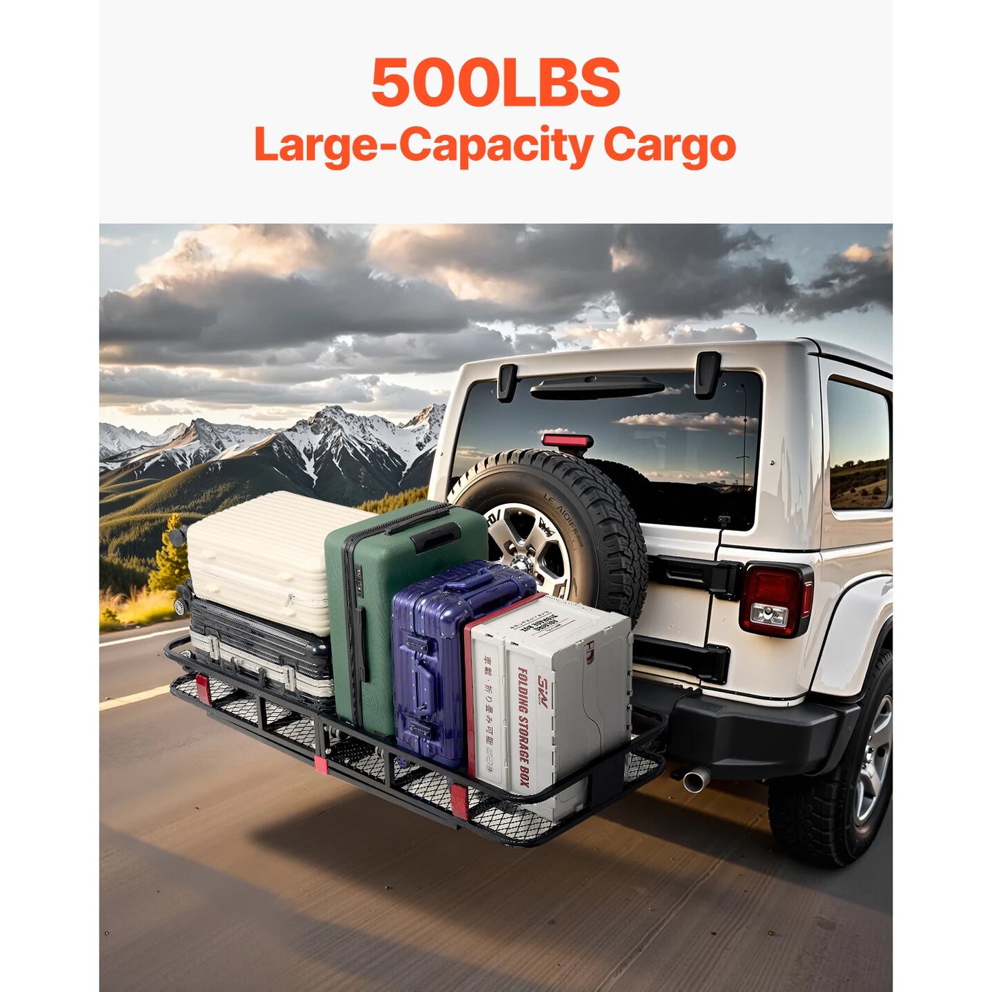 SucceBuy Hitch Cargo Carrier with Nighttime Reflective Reminder Folding Hitch Mount Cargo Carrier with Hitch Stabilizer for SUV