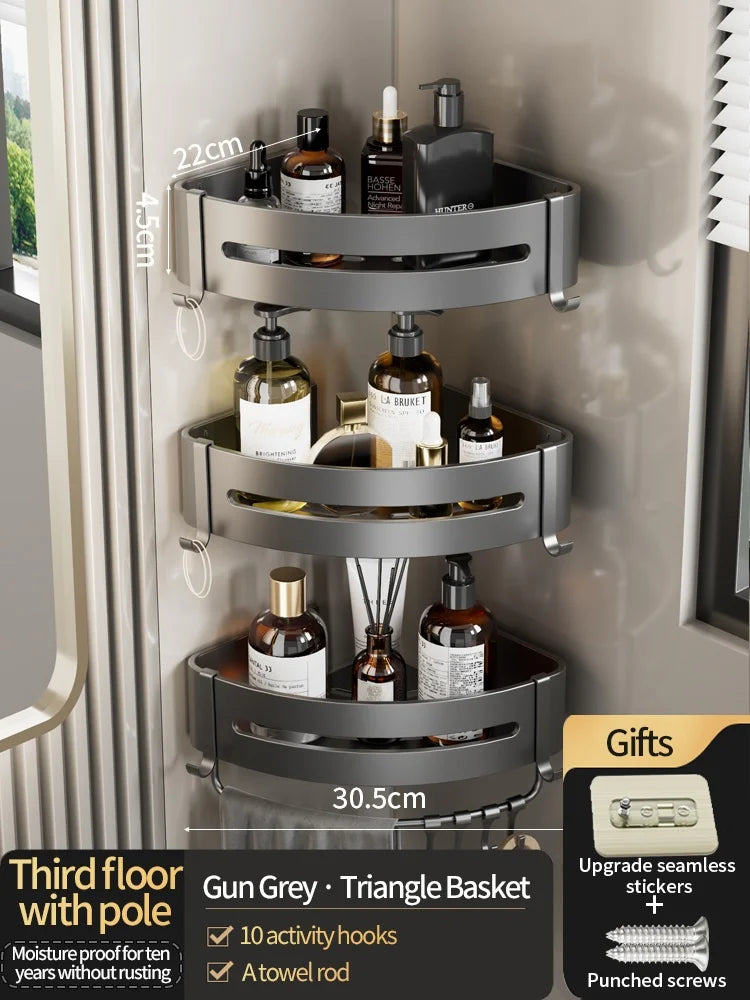 No-Drill Bathroom Shelf Shelves Shampoo Makeup Storage Holder Kitchen Organizer Wall Mounted Bathroom Accessories