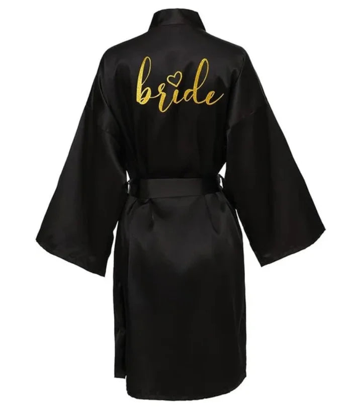 Wedding Party Team Bride Robe Kimono Satin Pajamas Bridesmaid Bathrobe Gold Letter SP093