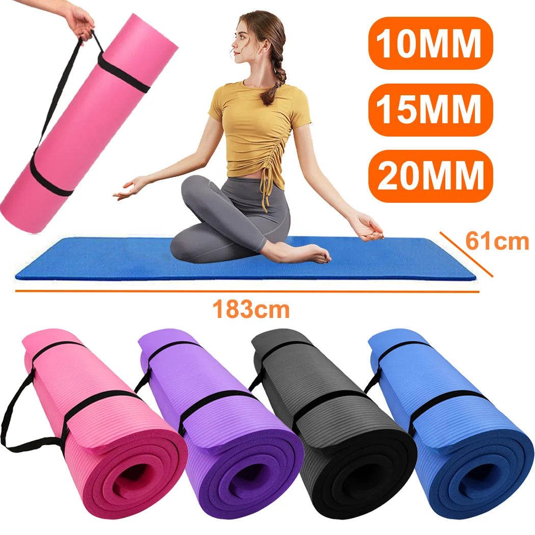 PORIYA 10/15/20MM Thick Yoga Mat Pad NBR Nonslip Exercise Fitness Pilate Gym Durable