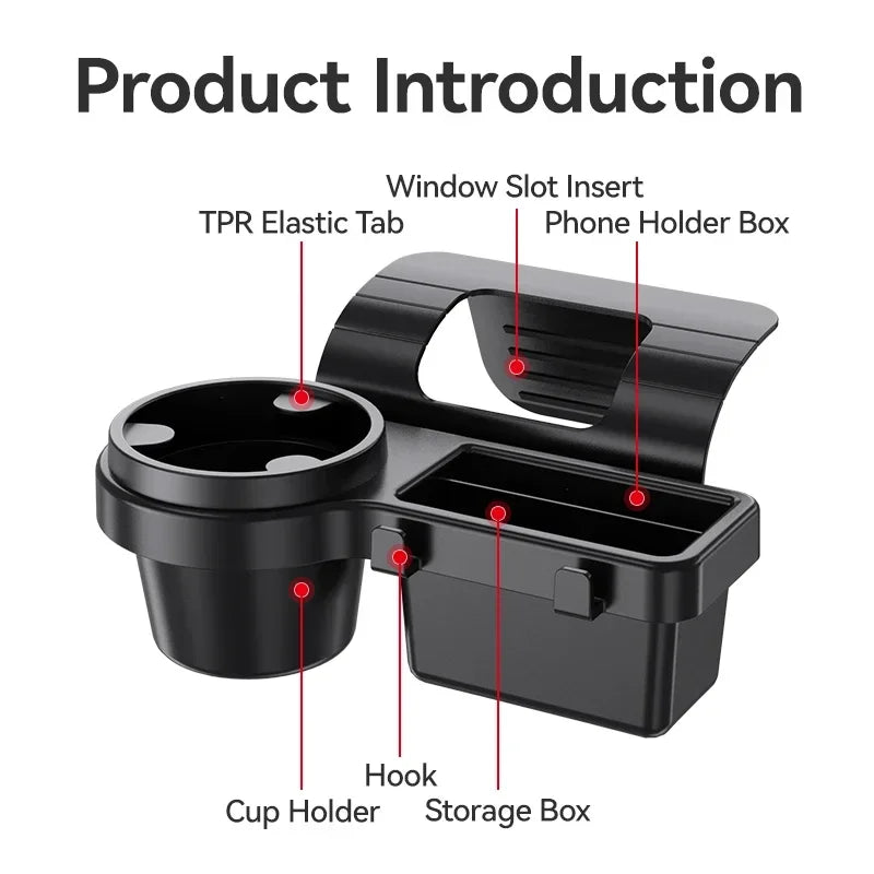 Car Cup Holder Phone Mount Organizer Auto Interior Storage Tray Door Window Pocket Rack Multifunctional Drink Bottle Accessory