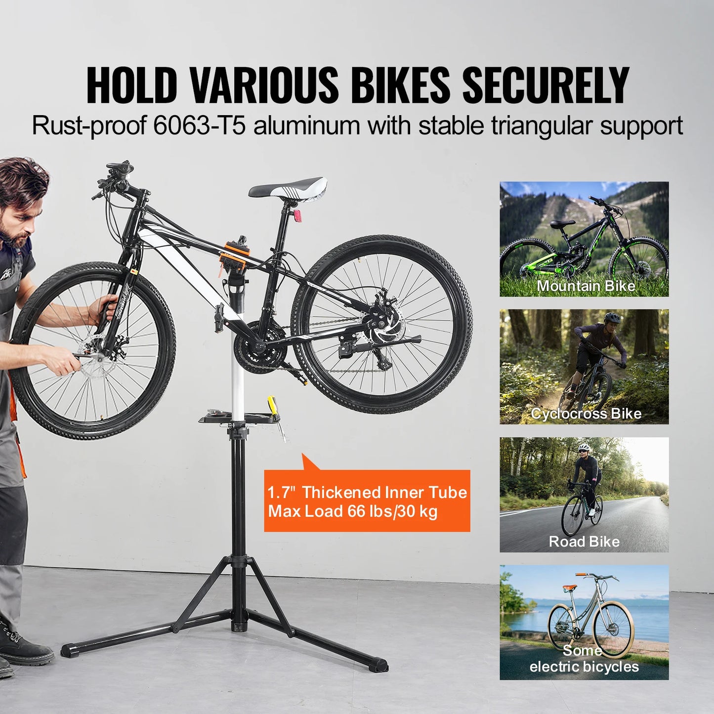SucceBuy Bike Repair Stand Heavy-duty Aluminum Adjustable Height Magnetic Tool Tray Telescopic Arm Foldable for Home Shops