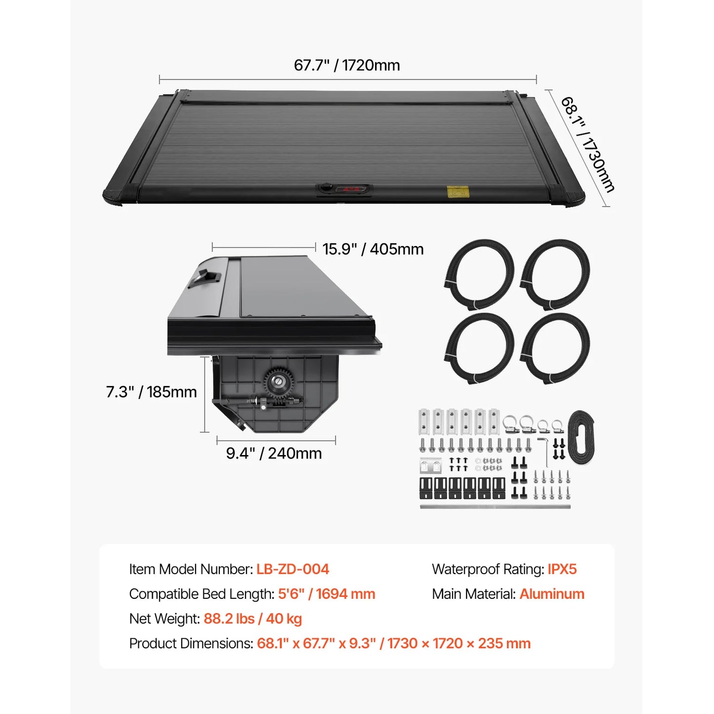 SucceBuy Retractable Tonneau Cover 5.5ft Aluminum with Drainage Pipe for 2021-2024Ford F-150 Crew Cab Double-Lock T-Slot Design