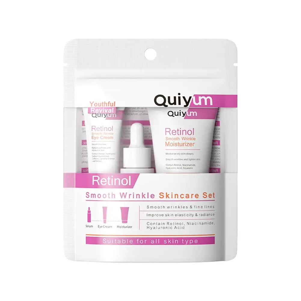 Retinol Smooth Wrinkle Skincare Set Moisturizing Firming Facial Skincare Routine Kit - Retinol Serum-Face Moisturizer-Eye Cream