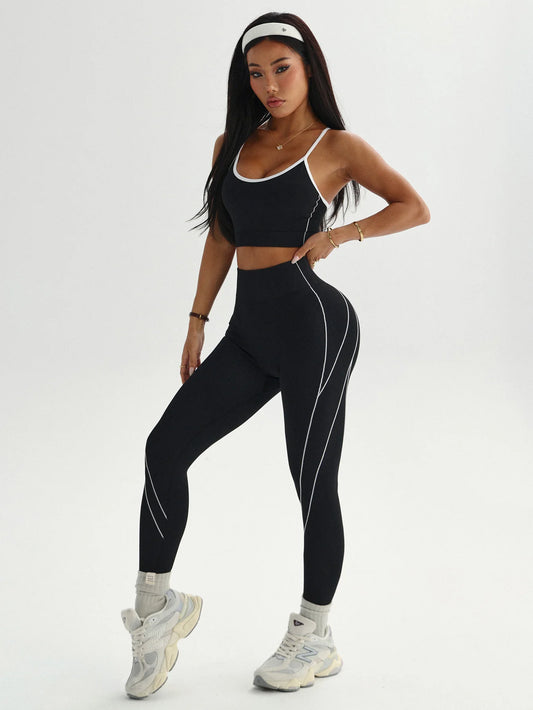 2Pcs Women's Yoga Fitness Set Seamless Breathable Activewear Sexy Sports Bra Top High-Waisted Leggings Set